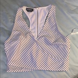 White, blue stripes high waist shorts and crop top